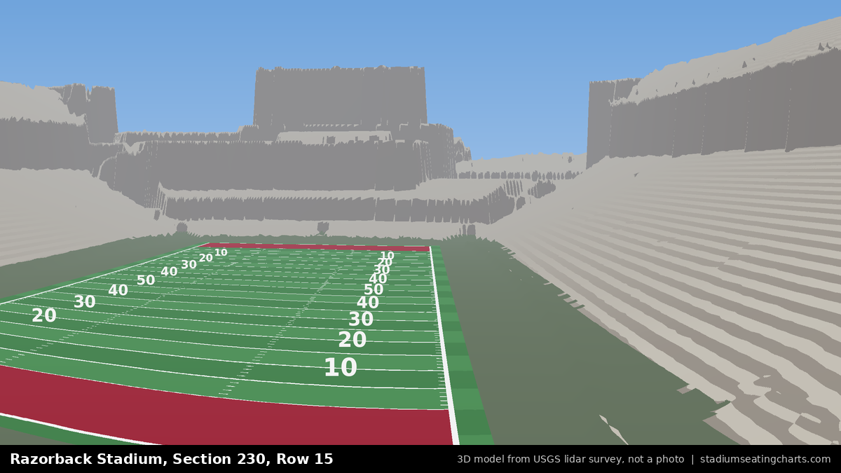 View from Razorback Stadium Section 230, Row 15, looking toward the field