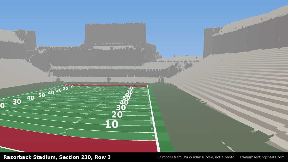 View from Razorback Stadium Section 230, Row 3, looking toward the field