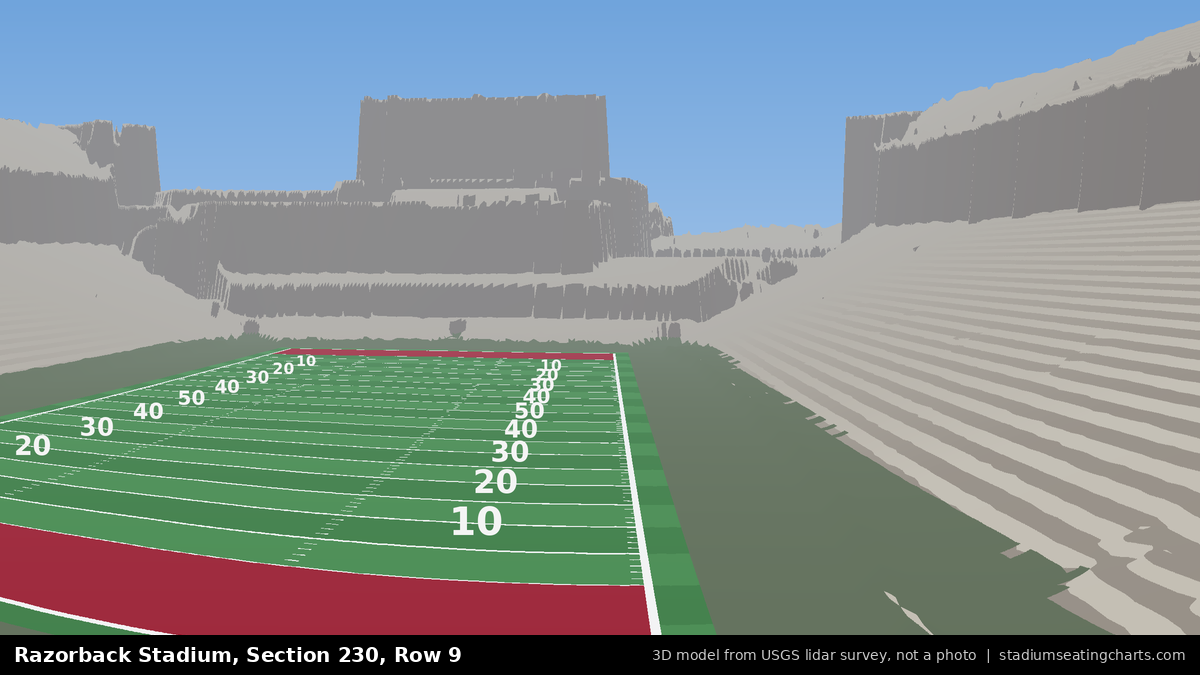 View from Razorback Stadium Section 230, Row 9, looking toward the field
