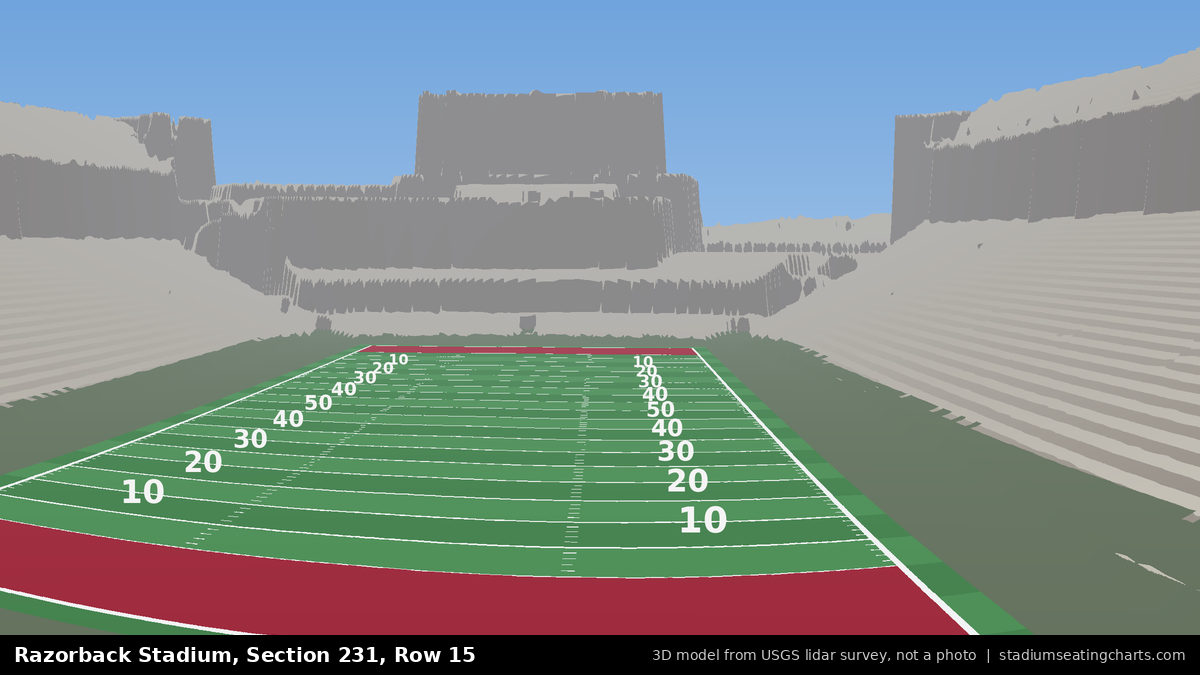 View from Razorback Stadium Section 231, Row 15, looking toward the field
