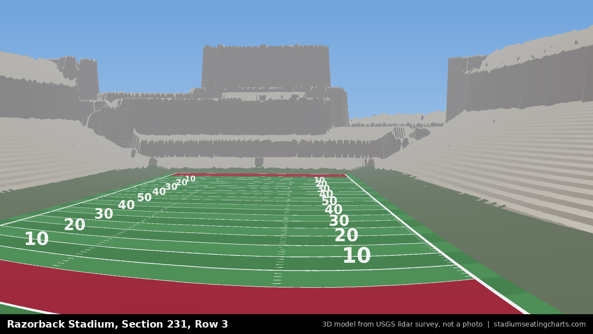 View from Razorback Stadium Section 231, Row 3, looking toward the field