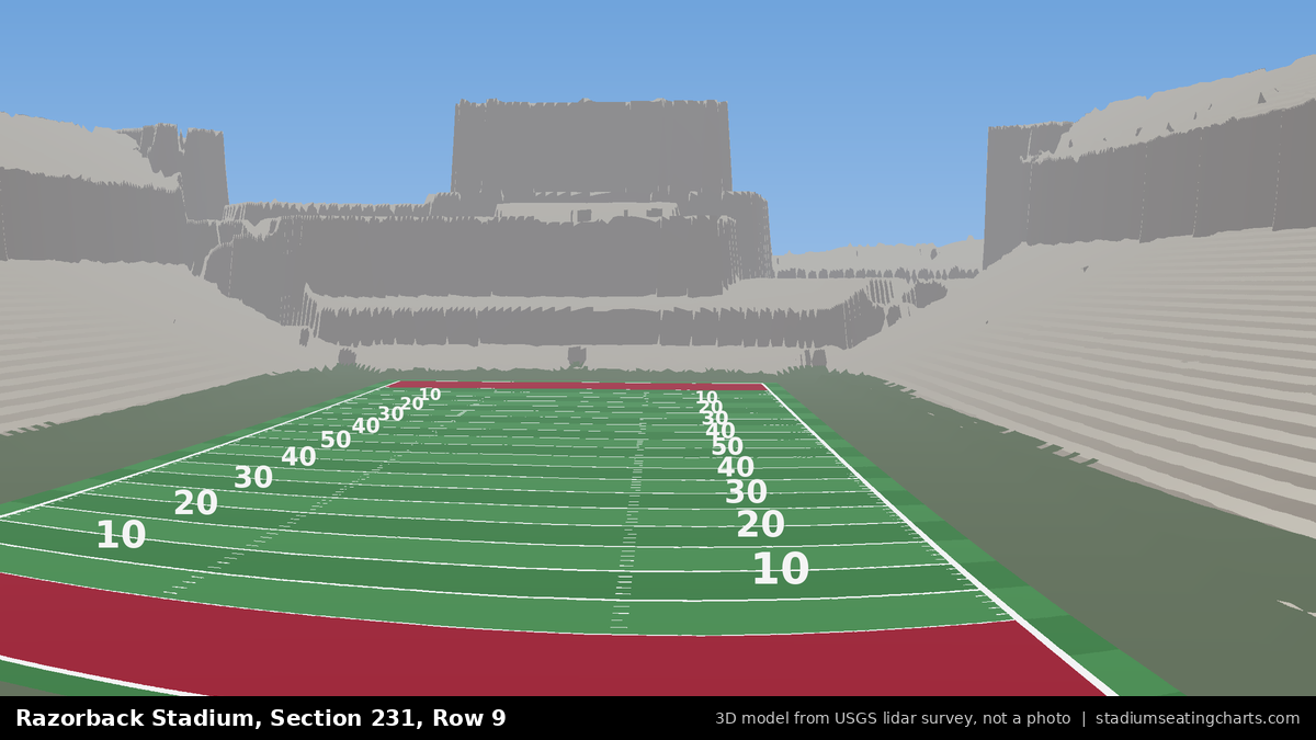 View from Razorback Stadium Section 231, Row 9, looking toward the field
