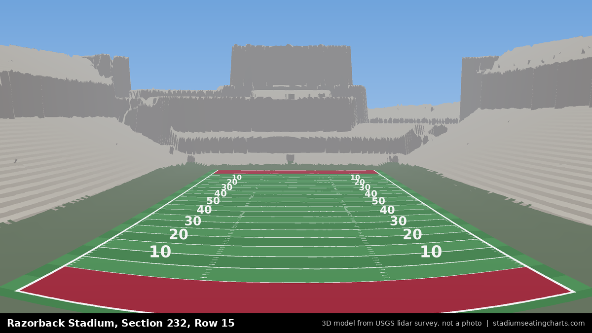 View from Razorback Stadium Section 232, Row 15, looking toward the field