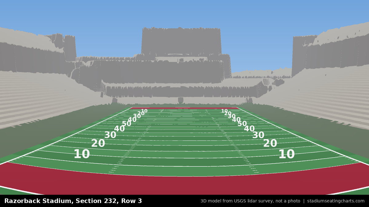 View from Razorback Stadium Section 232, Row 3, looking toward the field