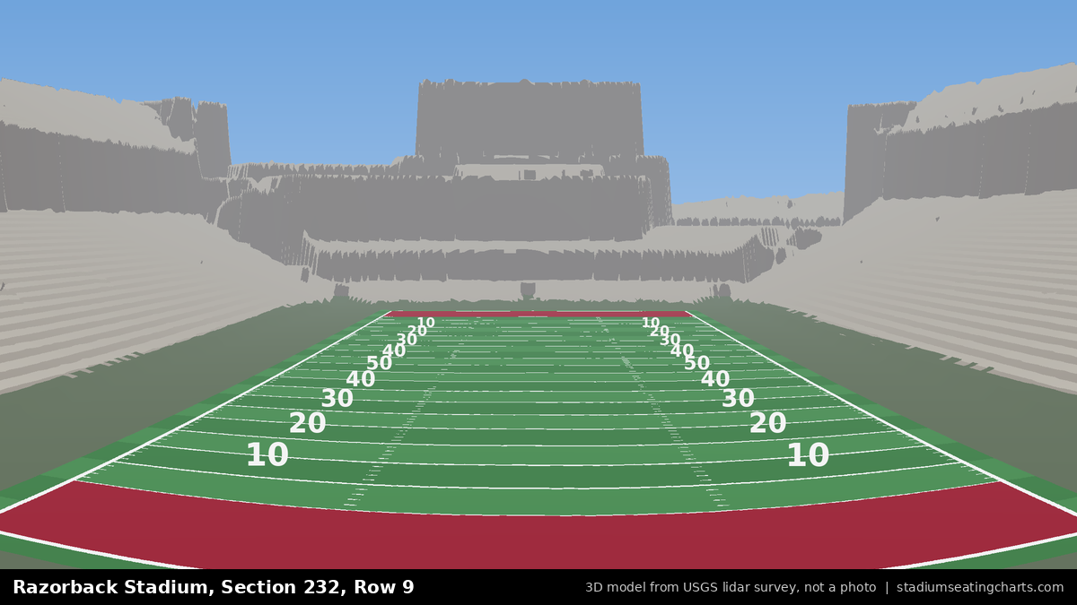View from Razorback Stadium Section 232, Row 9, looking toward the field