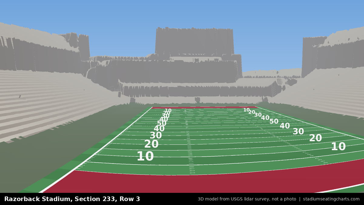 View from Razorback Stadium Section 233, Row 3, looking toward the field