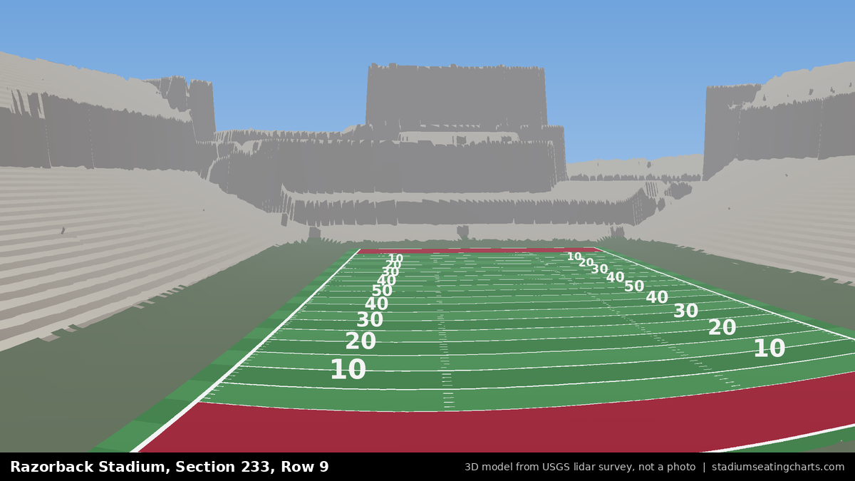 View from Razorback Stadium Section 233, Row 9, looking toward the field
