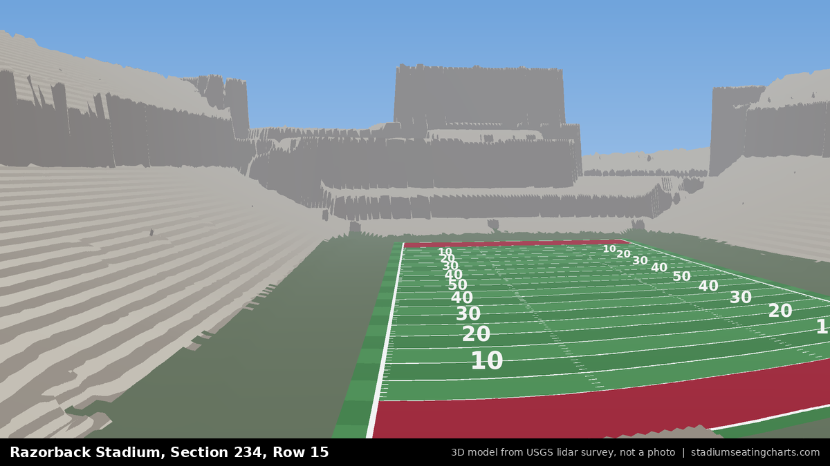 View from Razorback Stadium Section 234, Row 15, looking toward the field