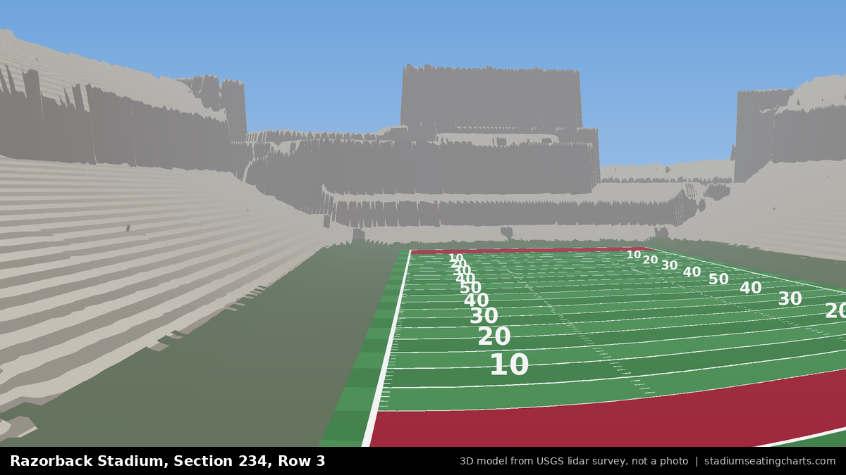 View from Razorback Stadium Section 234, Row 3, looking toward the field