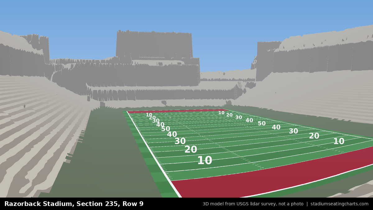 View from Razorback Stadium Section 235, Row 9, looking toward the field