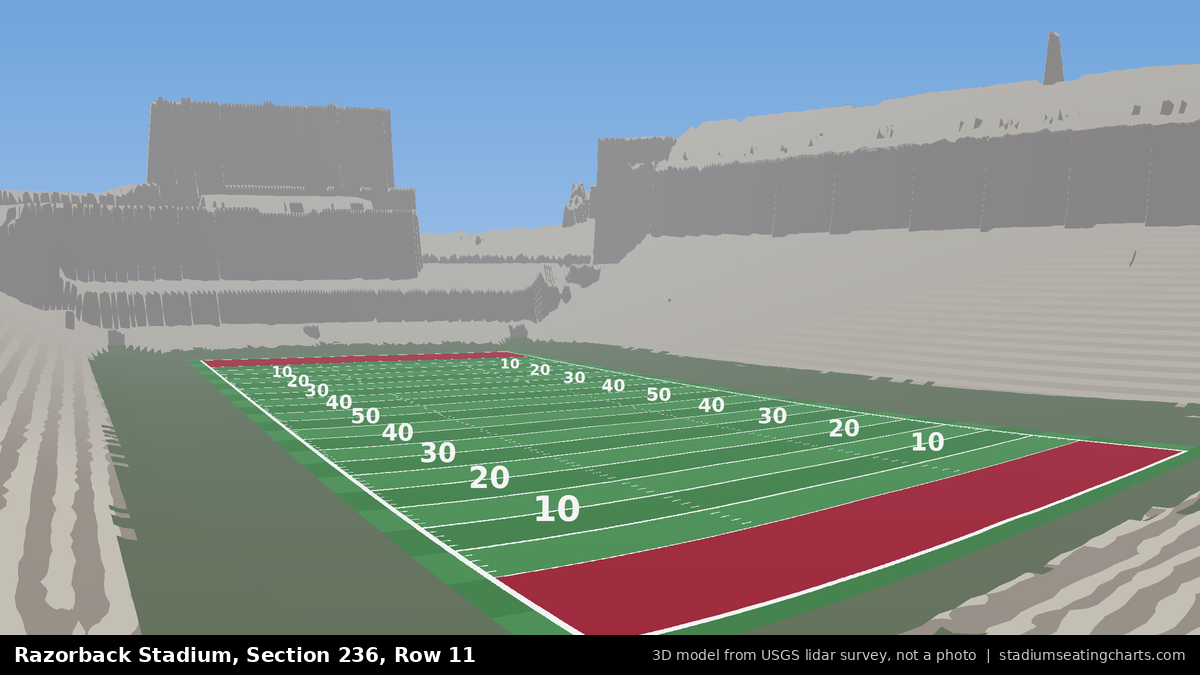 View from Razorback Stadium Section 236, Row 11, looking toward the field