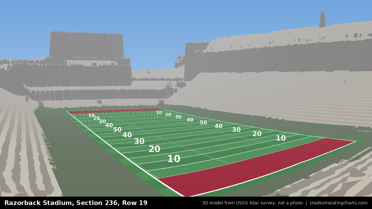 View from Razorback Stadium Section 236, Row 19, looking toward the field