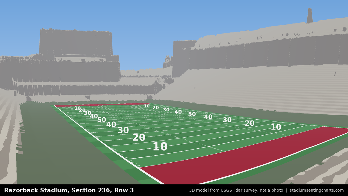 View from Razorback Stadium Section 236, Row 3, looking toward the field