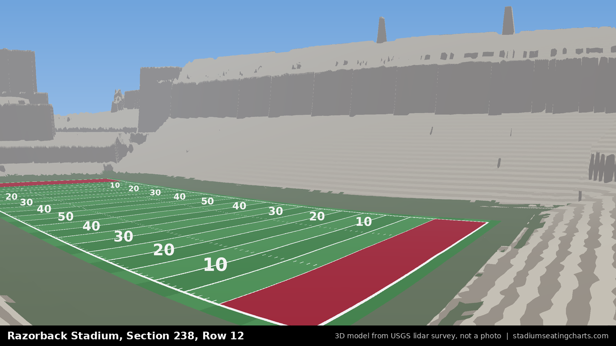View from Razorback Stadium Section 238, Row 12, looking toward the field