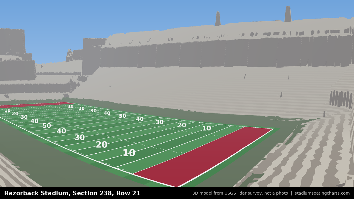 View from Razorback Stadium Section 238, Row 21, looking toward the field