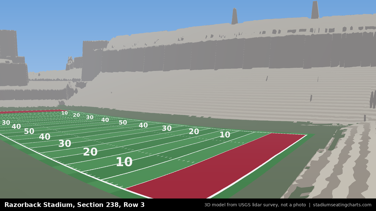 View from Razorback Stadium Section 238, Row 3, looking toward the field