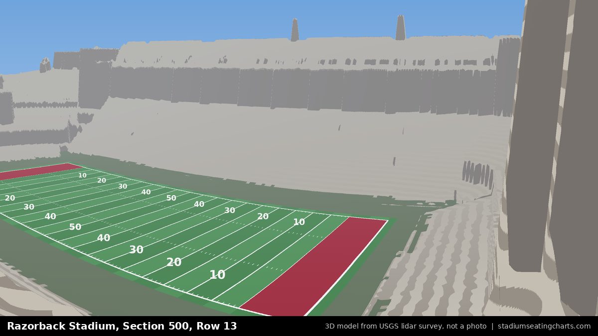 View from Razorback Stadium Section 500, Row 13, looking toward the field