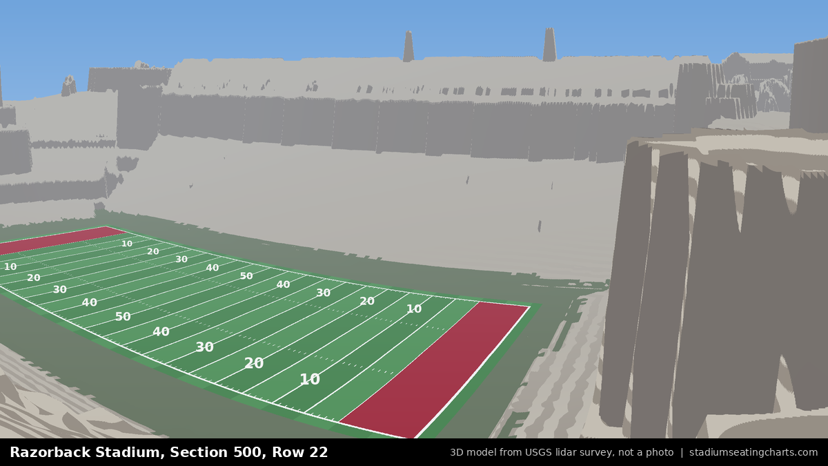 View from Razorback Stadium Section 500, Row 22, looking toward the field