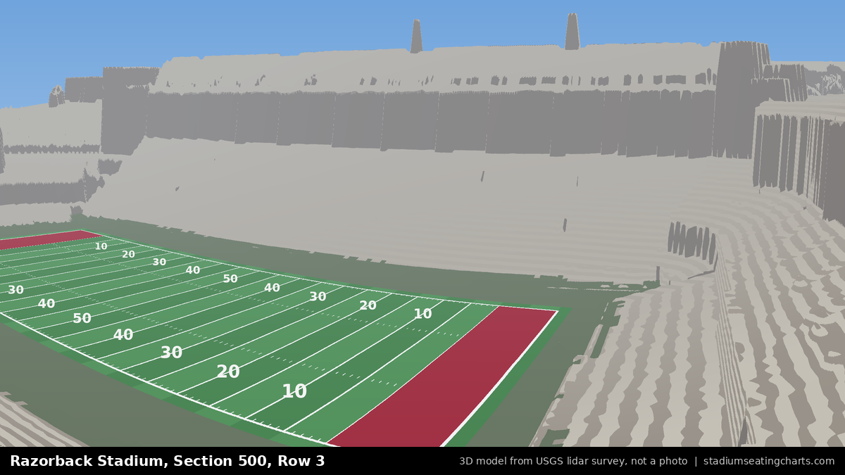 View from Razorback Stadium Section 500, Row 3, looking toward the field