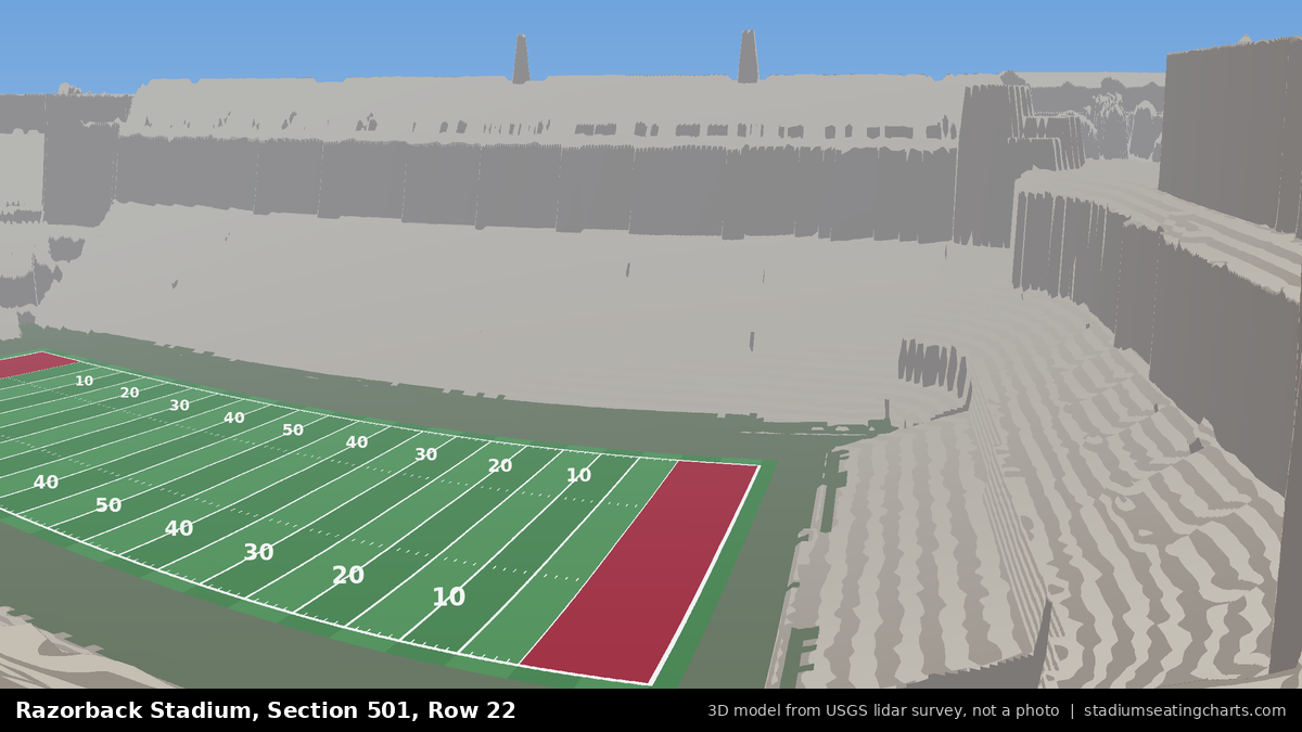 View from Razorback Stadium Section 501, Row 22, looking toward the field