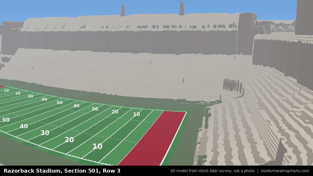 View from Razorback Stadium Section 501, Row 3, looking toward the field