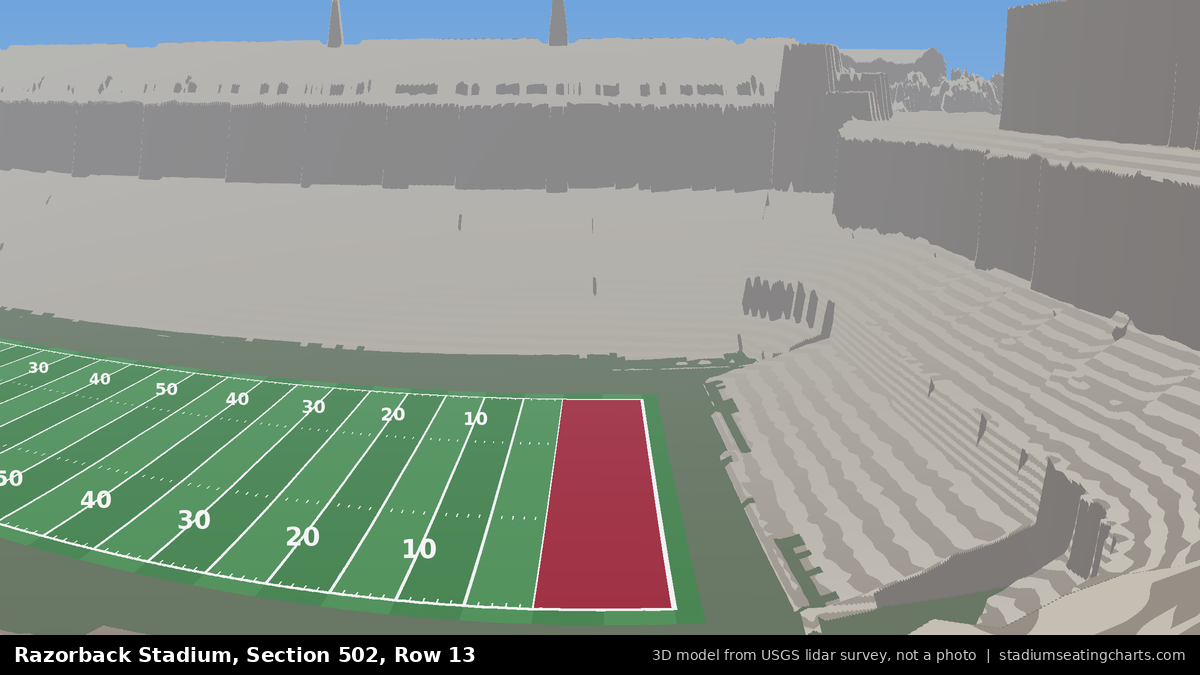 View from Razorback Stadium Section 502, Row 13, looking toward the field