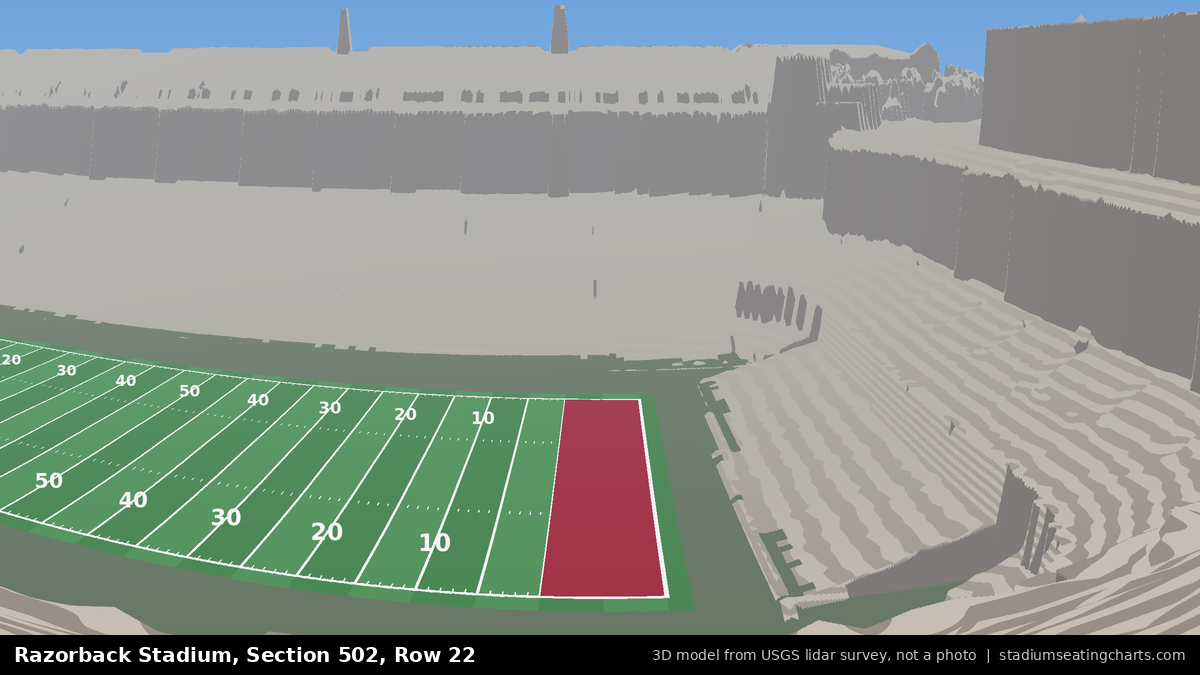 View from Razorback Stadium Section 502, Row 22, looking toward the field