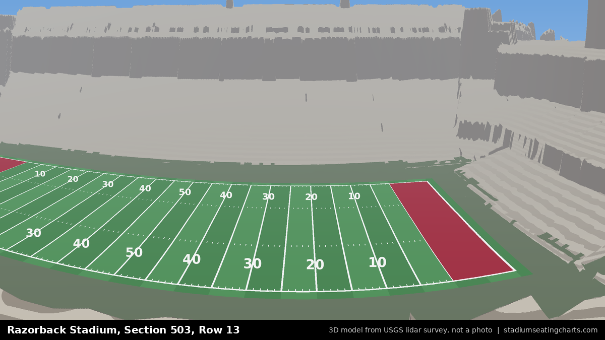 View from Razorback Stadium Section 503, Row 13, looking toward the field