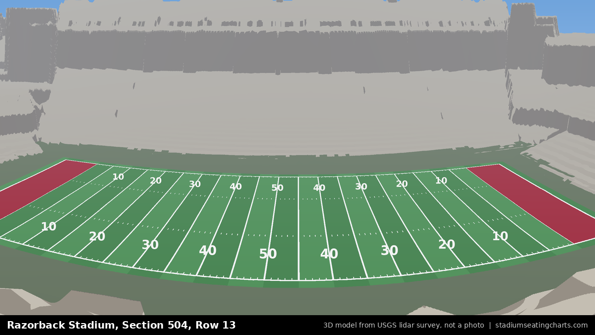 View from Razorback Stadium Section 504, Row 13, looking toward the field