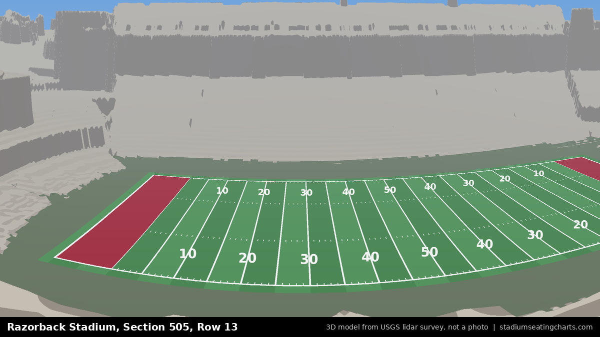 View from Razorback Stadium Section 505, Row 13, looking toward the field