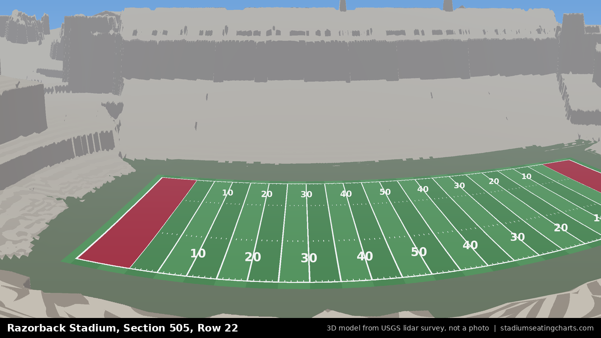 View from Razorback Stadium Section 505, Row 22, looking toward the field