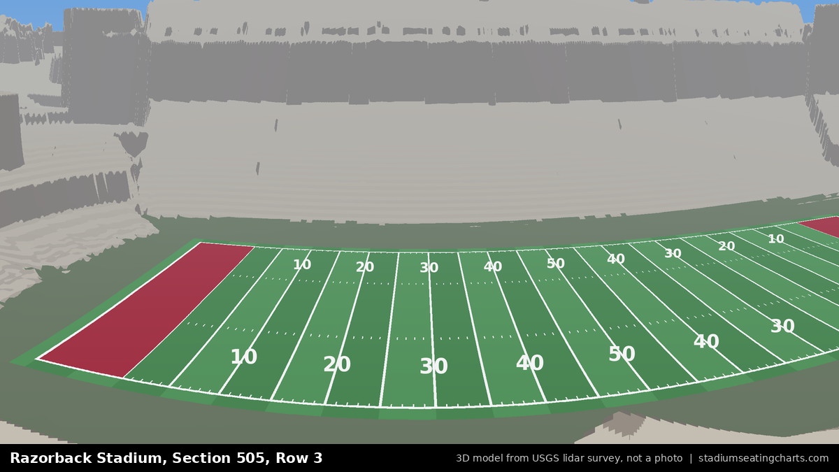 View from Razorback Stadium Section 505, Row 3, looking toward the field