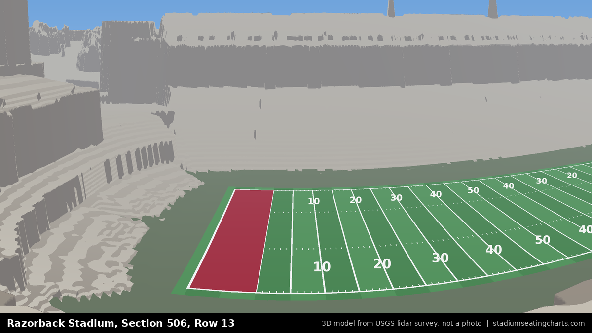 View from Razorback Stadium Section 506, Row 13, looking toward the field