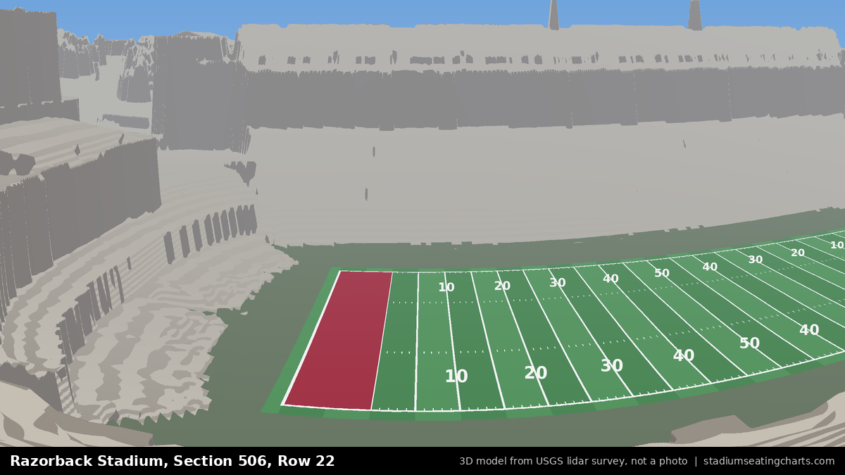 View from Razorback Stadium Section 506, Row 22, looking toward the field