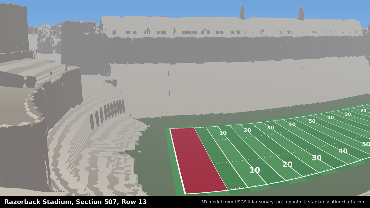 View from Razorback Stadium Section 507, Row 13, looking toward the field