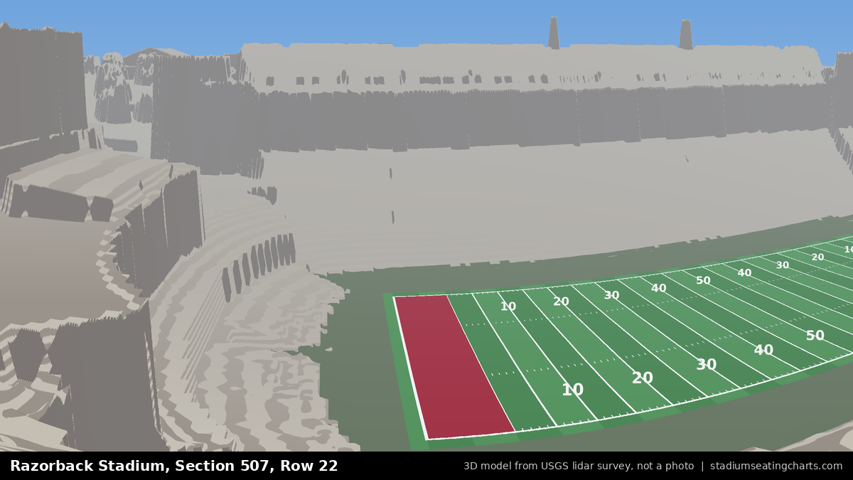View from Razorback Stadium Section 507, Row 22, looking toward the field