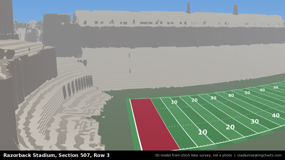 View from Razorback Stadium Section 507, Row 3, looking toward the field