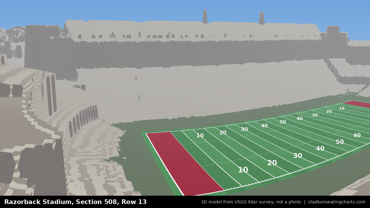 View from Razorback Stadium Section 508, Row 13, looking toward the field