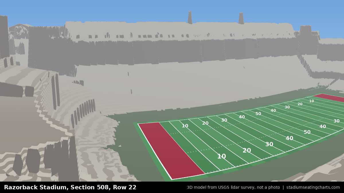 View from Razorback Stadium Section 508, Row 22, looking toward the field
