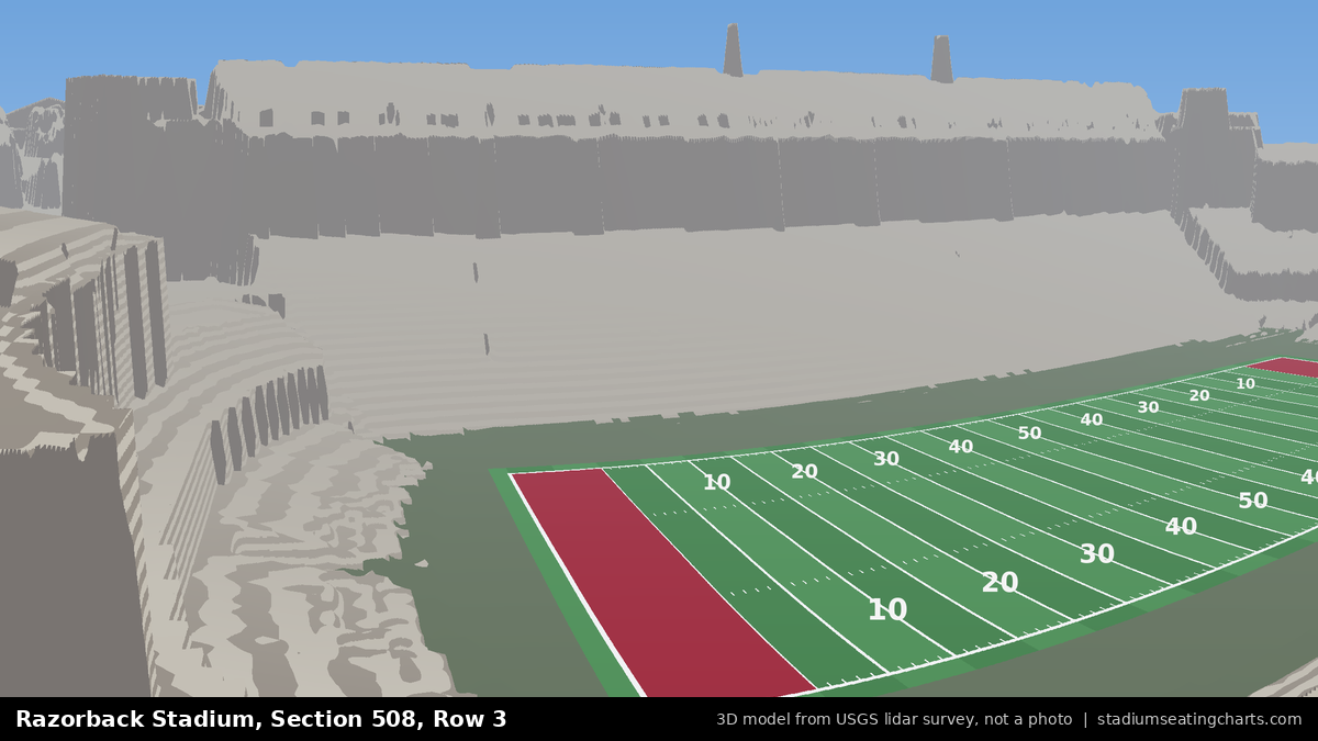 View from Razorback Stadium Section 508, Row 3, looking toward the field