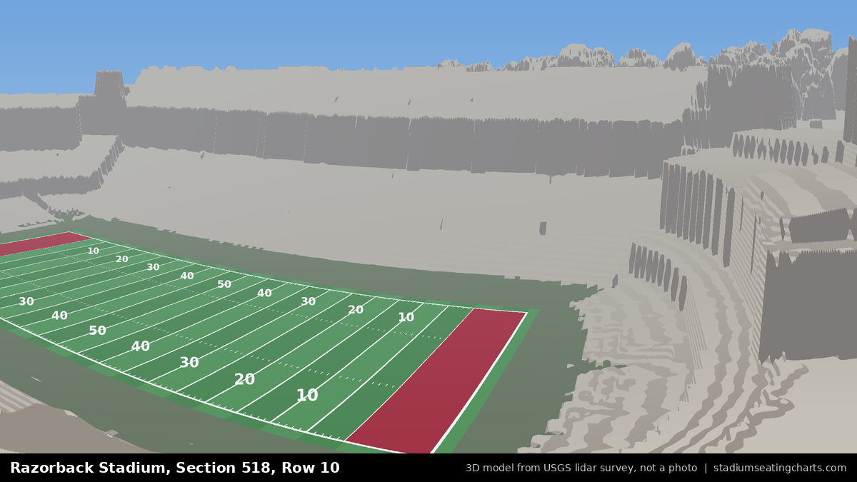 View from Razorback Stadium Section 518, Row 10, looking toward the field