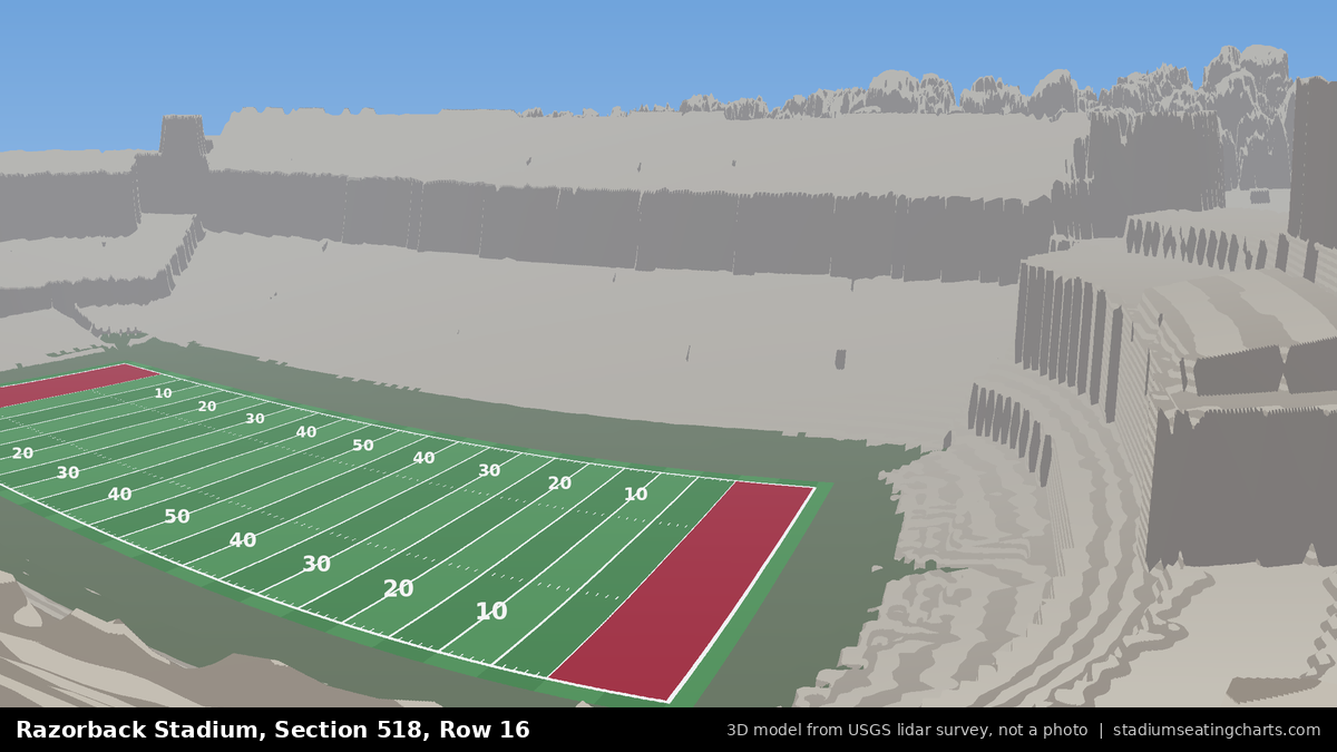 View from Razorback Stadium Section 518, Row 16, looking toward the field