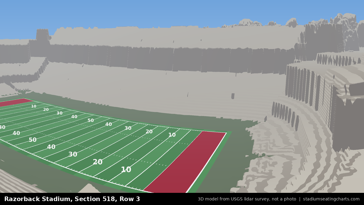 View from Razorback Stadium Section 518, Row 3, looking toward the field