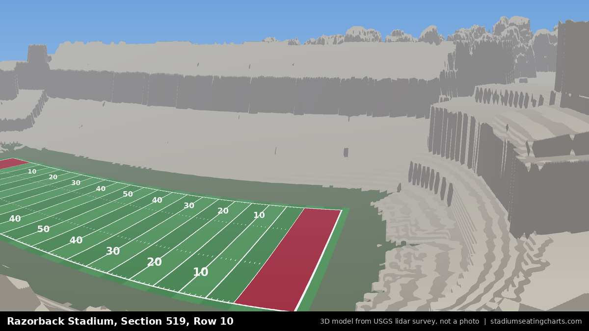 View from Razorback Stadium Section 519, Row 10, looking toward the field