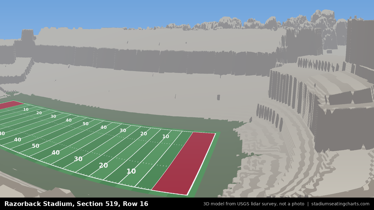 View from Razorback Stadium Section 519, Row 16, looking toward the field