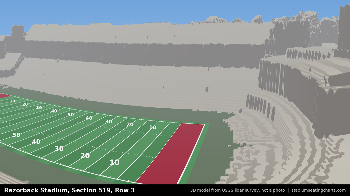 View from Razorback Stadium Section 519, Row 3, looking toward the field