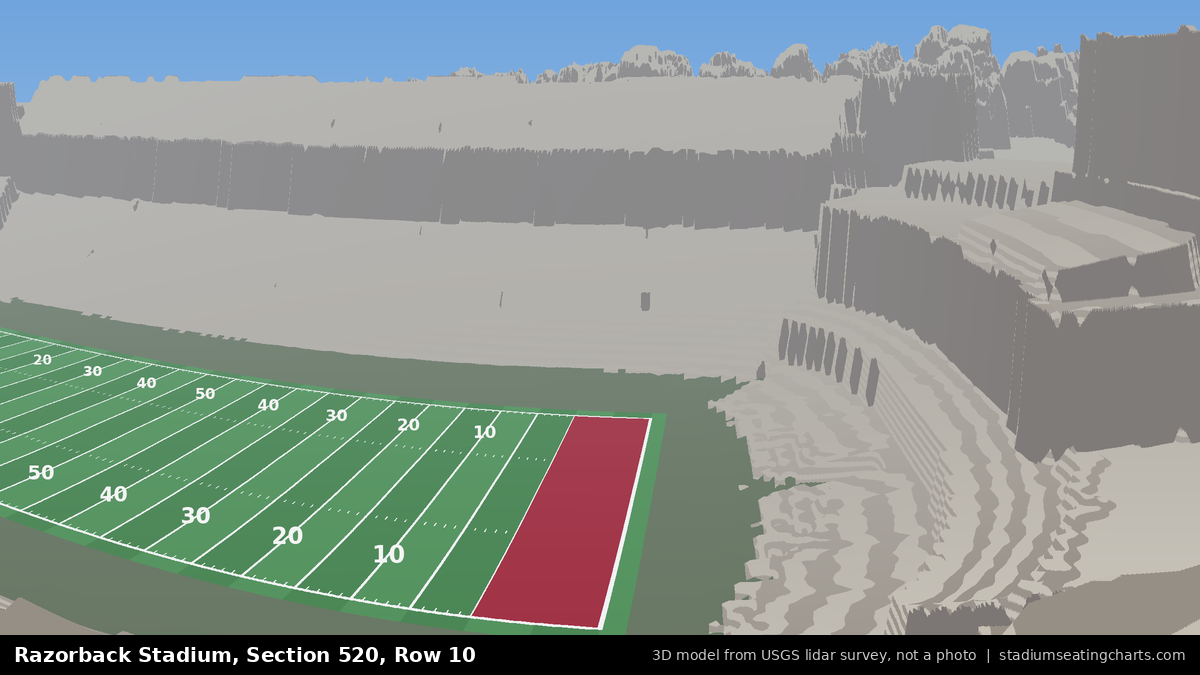 View from Razorback Stadium Section 520, Row 10, looking toward the field