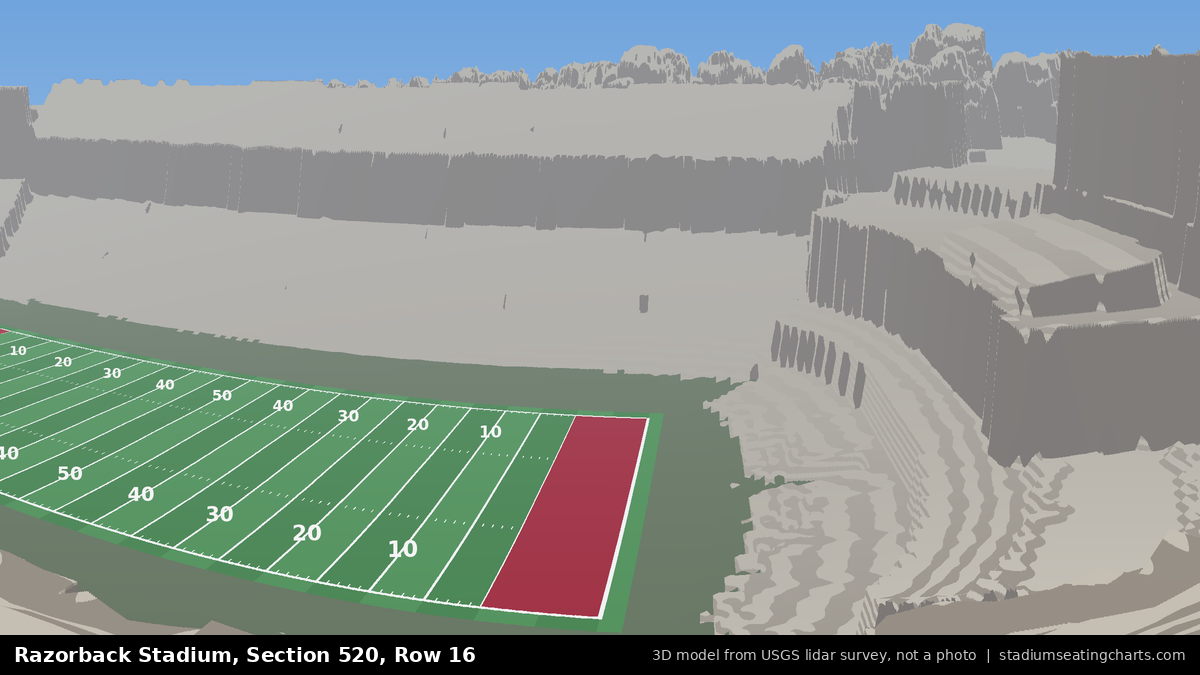 View from Razorback Stadium Section 520, Row 16, looking toward the field