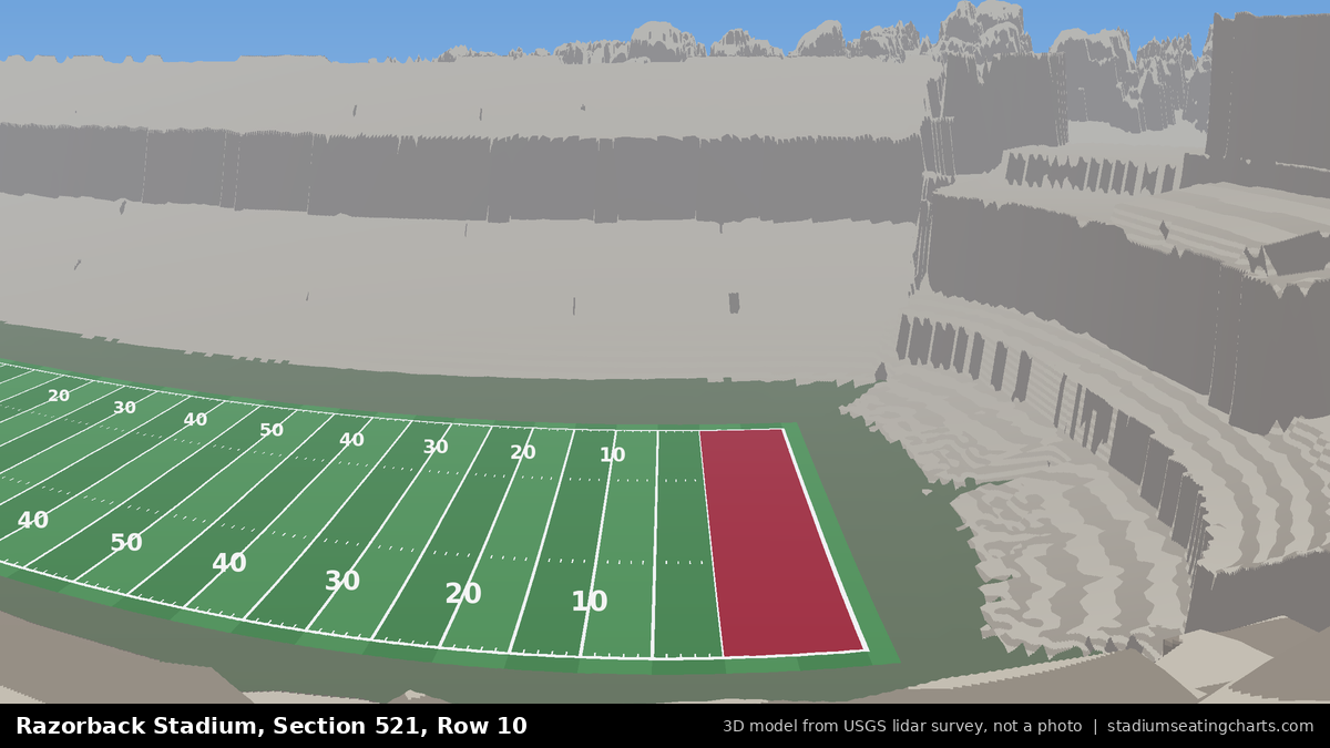 View from Razorback Stadium Section 521, Row 10, looking toward the field