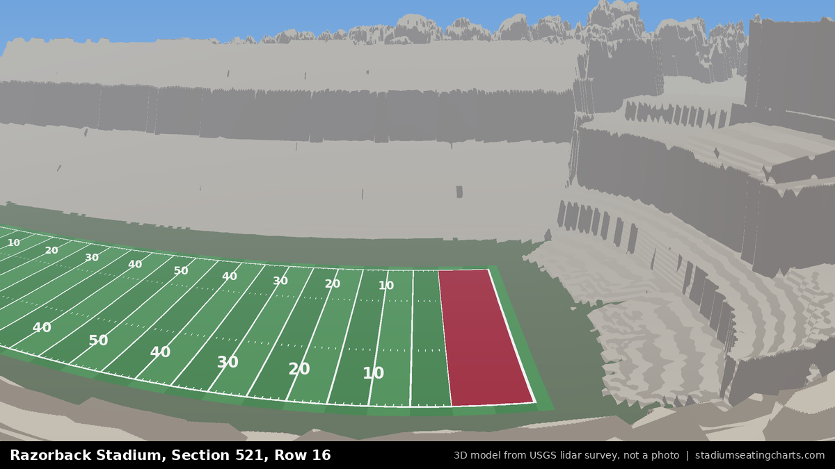 View from Razorback Stadium Section 521, Row 16, looking toward the field